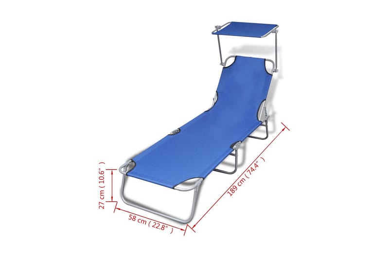 Hopfällbar solsäng med tak stål och tyg blå - Blå - Utemöbler & utemiljö - Utestol & trädgårdsstol - Solsäng & solvagn