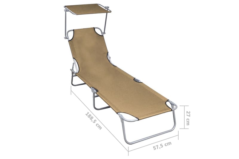 Hopfällbar solsäng med tak taupe aluminium - Brun - Utemöbler & utemiljö - Utestol & trädgårdsstol - Solsäng & solvagn