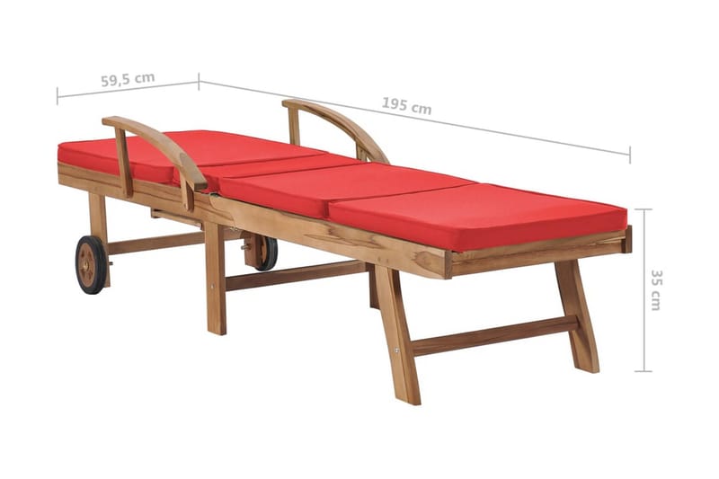 Solsäng med dyna massiv teak röd - Röd - Utemöbler & utemiljö - Utestol & trädgårdsstol - Solsäng & solvagn