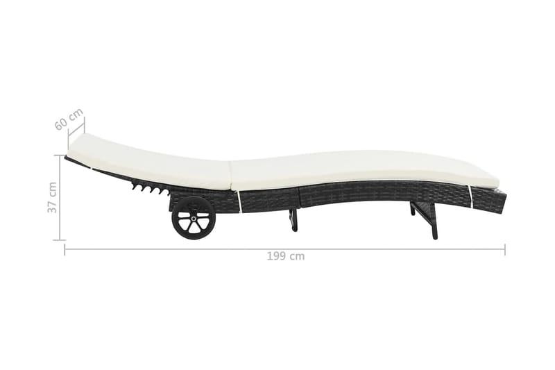 Solsäng med hjul och dyna konstrotting svart - Svart - Utemöbler & utemiljö - Utestol & trädgårdsstol - Solsäng & solvagn