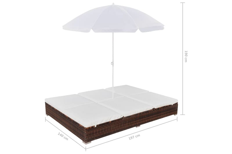 Solsäng med parasoll konstrotting brun - Brun - Utemöbler & utemiljö - Utestol & trädgårdsstol - Solsäng & solvagn