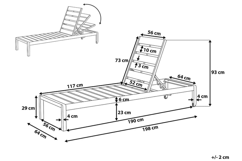 Solsäng Nardo 64|198 cm - Grå - Utemöbler & utemiljö - Utestol & trädgårdsstol - Solsäng & solvagn