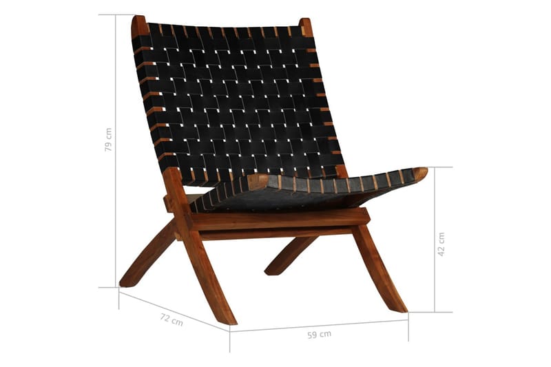 Hopfällbar Utestol flätad svart äkta läder - Svart - Utemöbler & utemiljö - Utestol & trädgårdsstol - Utefåtölj & loungefåtölj