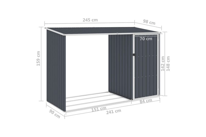 Vedskjul antracit 245x98x159 cm galvaniserat stål - Grå - Utemöbler & utemiljö - Utomhusförvaring - Vedförvaring